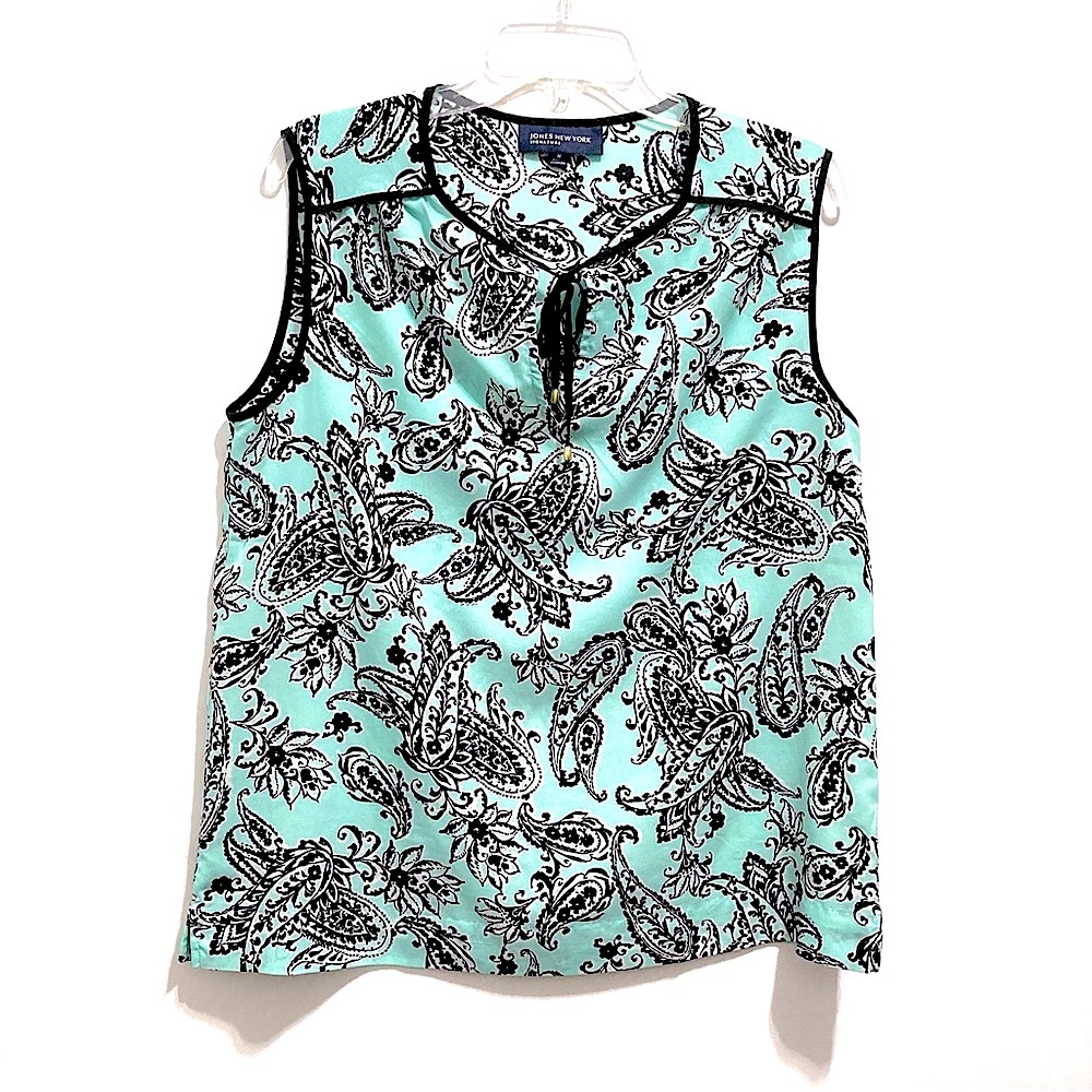 Jones New York Women’s Paisley Aqua Blue Sleeveless Top